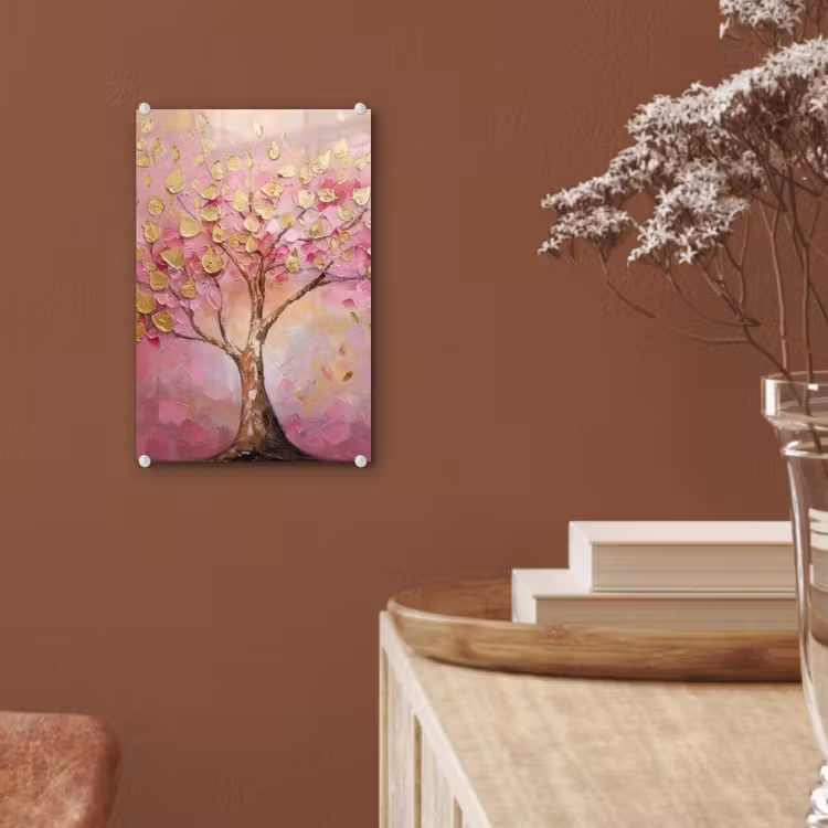 Glas schilderij - Boom - Roze - Goud - Modern — 6