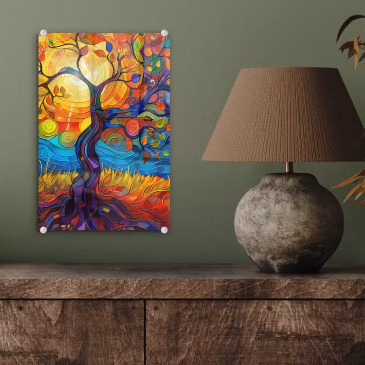 Glas schilderij - Boom - Zon - Verflook - Kleuren - Abstract — 4