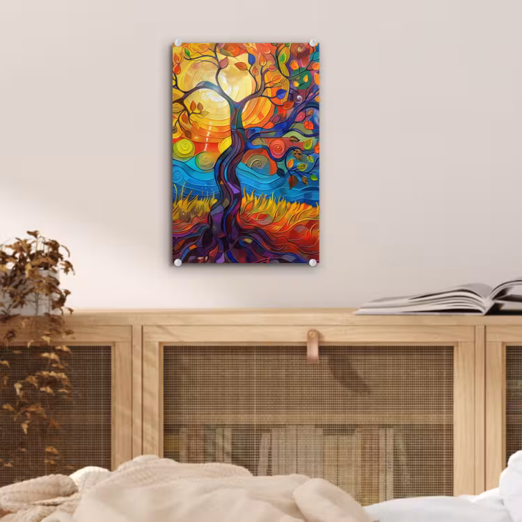 Glas schilderij - Boom - Zon - Verflook - Kleuren - Abstract — 5