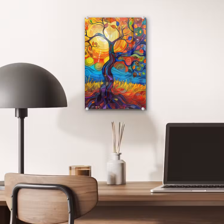 Glas schilderij - Boom - Zon - Verflook - Kleuren - Abstract — 7