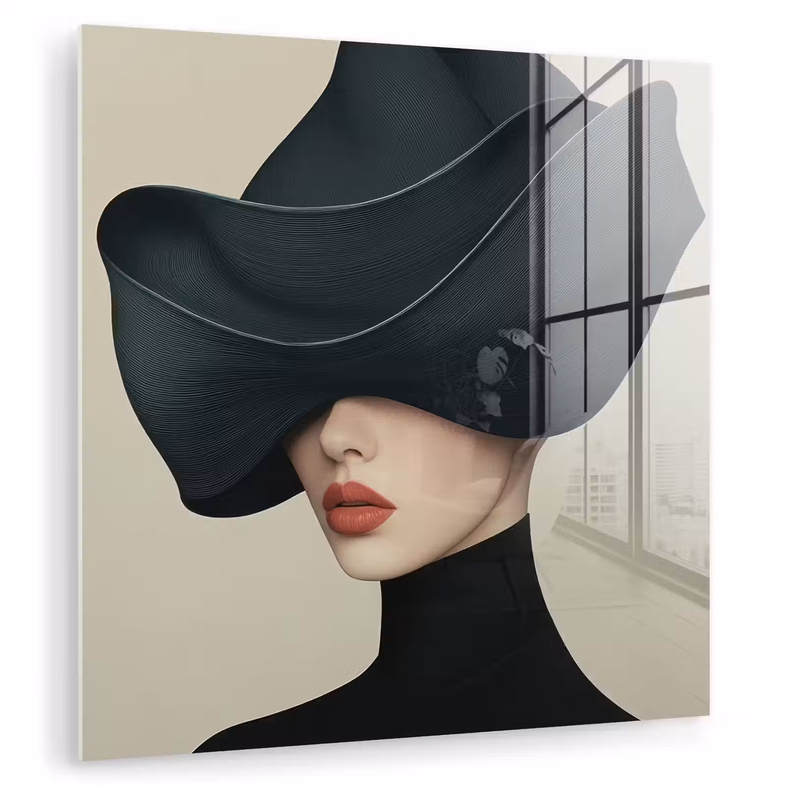 Glas schilderij - Vrouw - Groen - Hoed — 1