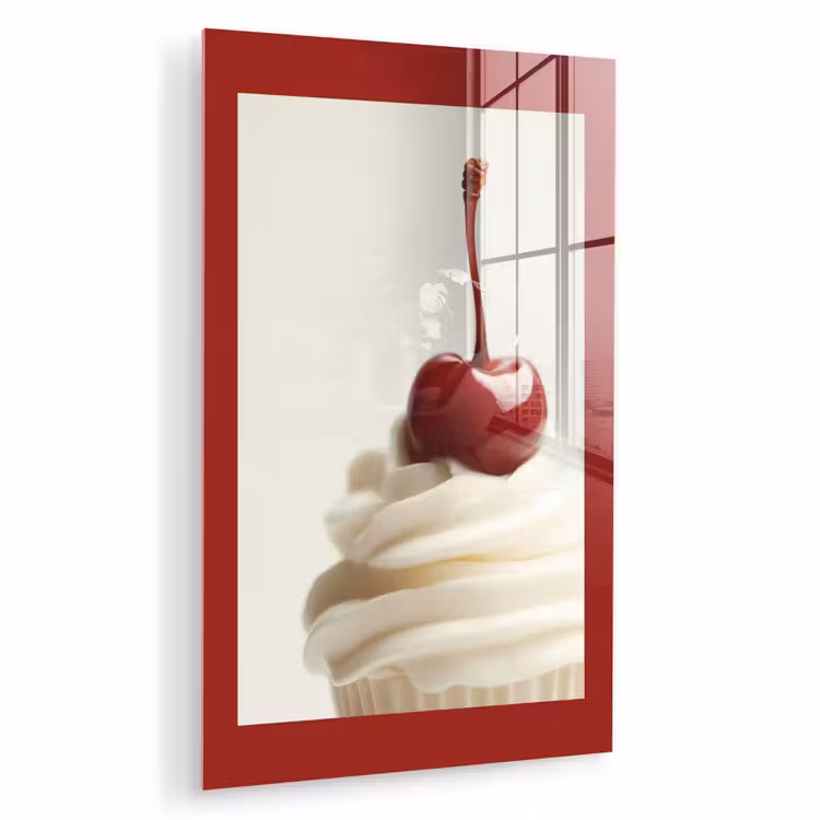 Glas schilderij - Cupcake - Kers - Rood — 1