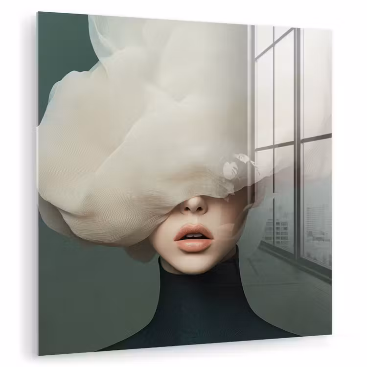 Glas schilderij - Hoed - Vrouw - Beige — 1