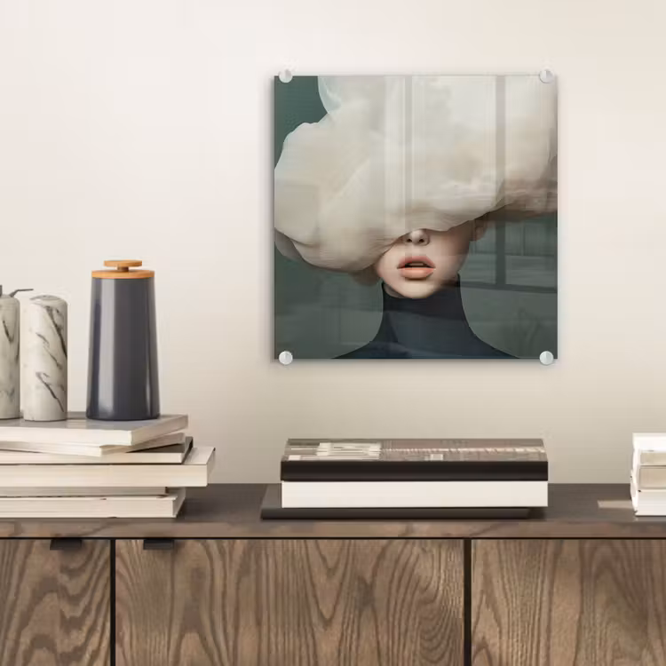 Glas schilderij - Hoed - Vrouw - Beige — 2