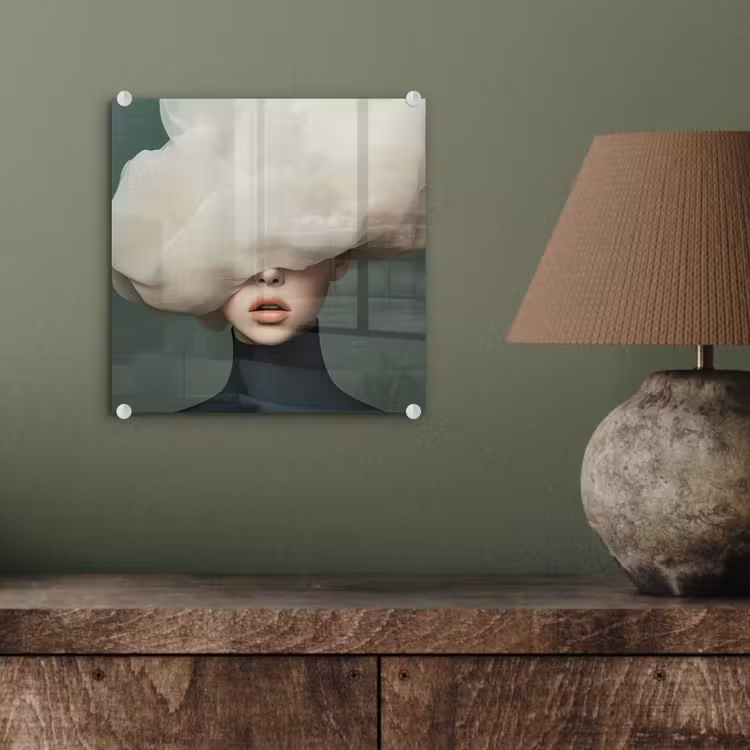 Glas schilderij - Hoed - Vrouw - Beige — 4