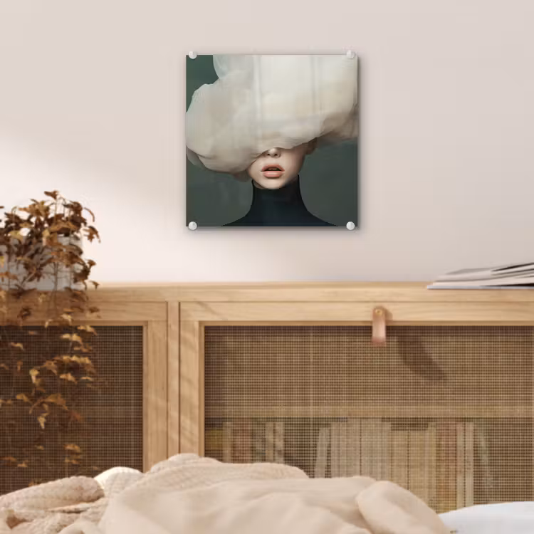 Glas schilderij - Hoed - Vrouw - Beige — 5