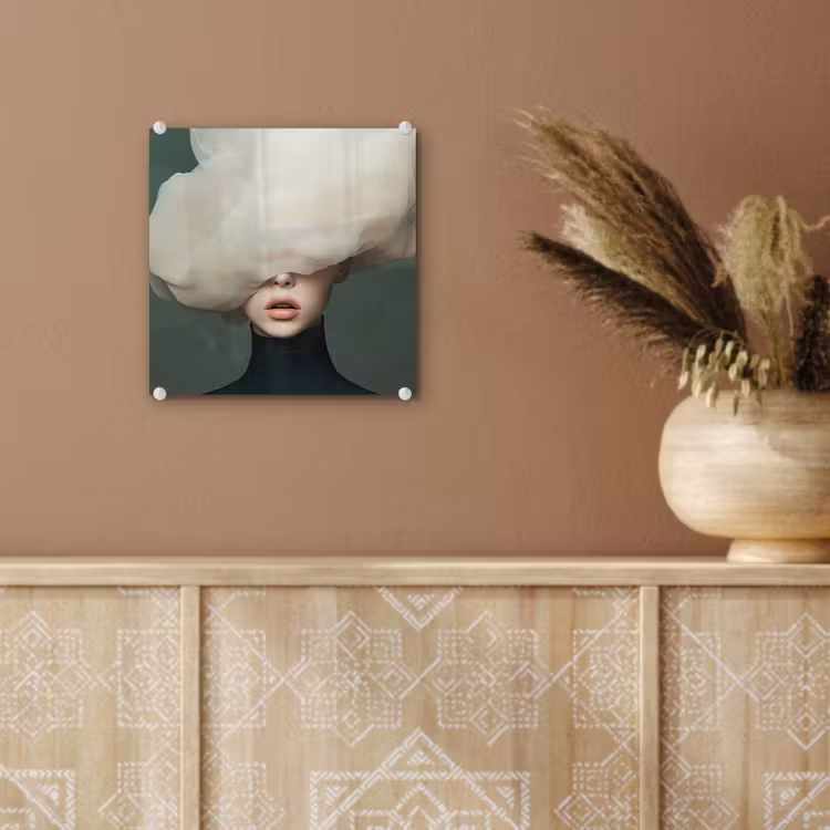 Glas schilderij - Hoed - Vrouw - Beige — 6