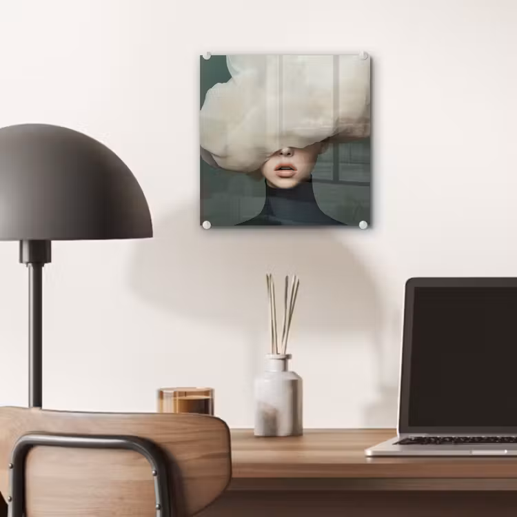 Glas schilderij - Hoed - Vrouw - Beige — 7