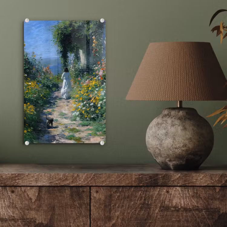 Glas schilderij - Kat - Vrouw - Bloemen - Huis — 4