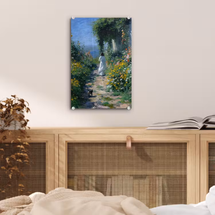 Glas schilderij - Kat - Vrouw - Bloemen - Huis — 5