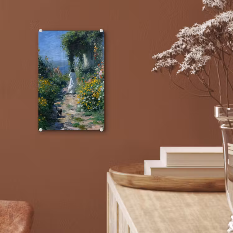 Glas schilderij - Kat - Vrouw - Bloemen - Huis — 6