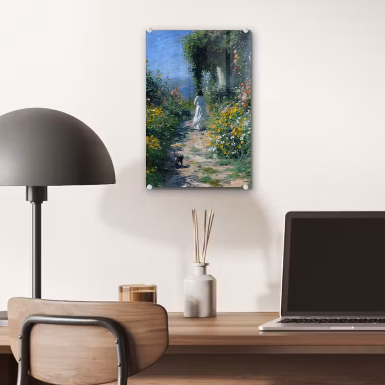Glas schilderij - Kat - Vrouw - Bloemen - Huis — 7