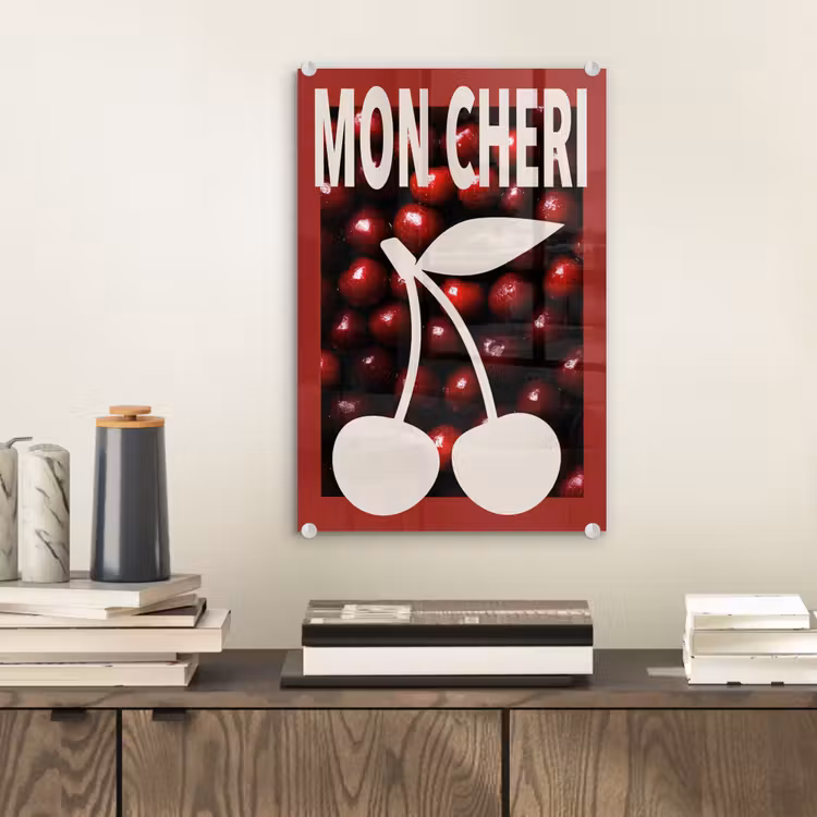 Glas schilderij - Kersen - Illustratie - Rood — 2
