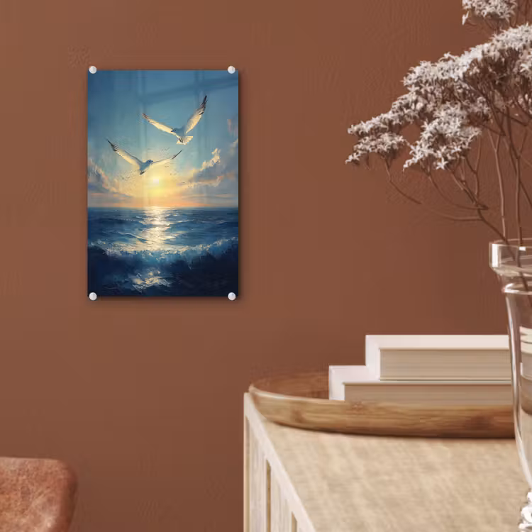 Glas schilderij - Meeuwen - Zee - Wolken -Blauw — 6