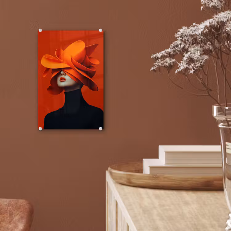 Glas schilderij - Oranje - Hoed - Vrouw — 6