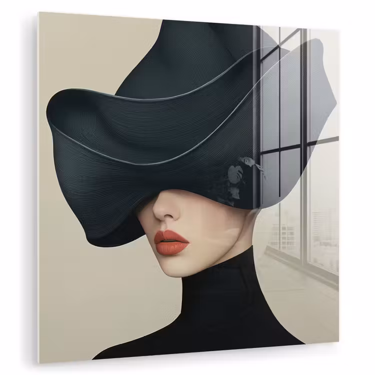 Glas schilderij - Vrouw - Groen - Hoed — 1