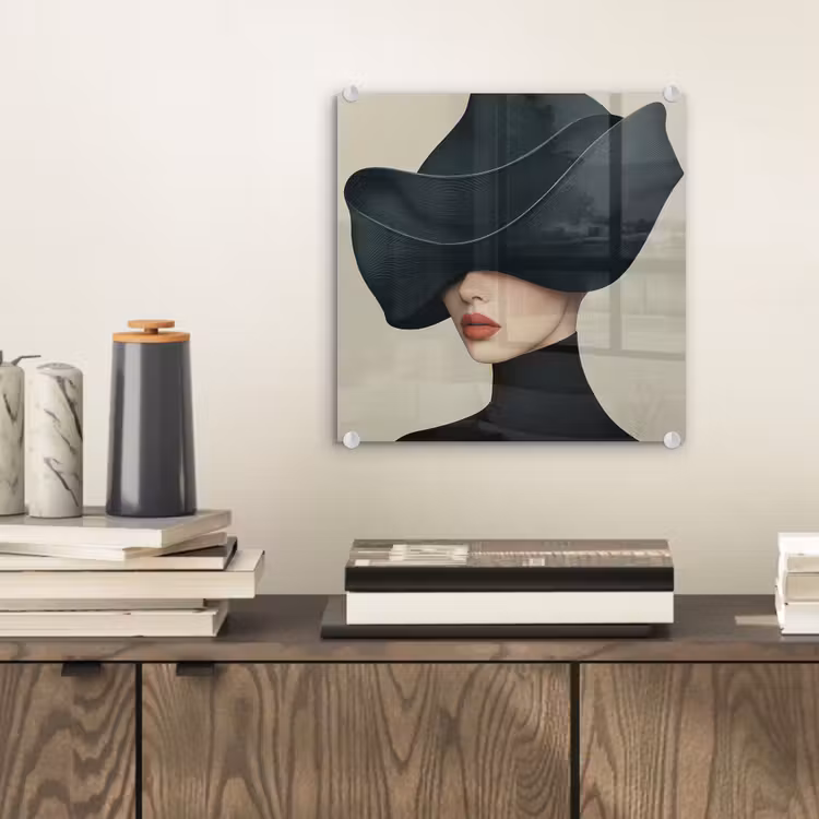 Glas schilderij - Vrouw - Groen - Hoed — 2