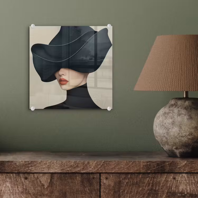 Glas schilderij - Vrouw - Groen - Hoed — 4