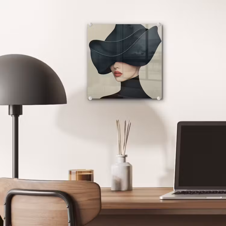 Glas schilderij - Vrouw - Groen - Hoed — 7