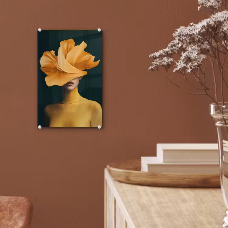 Glas schilderij - Vrouw - Hoed - Geel — 6