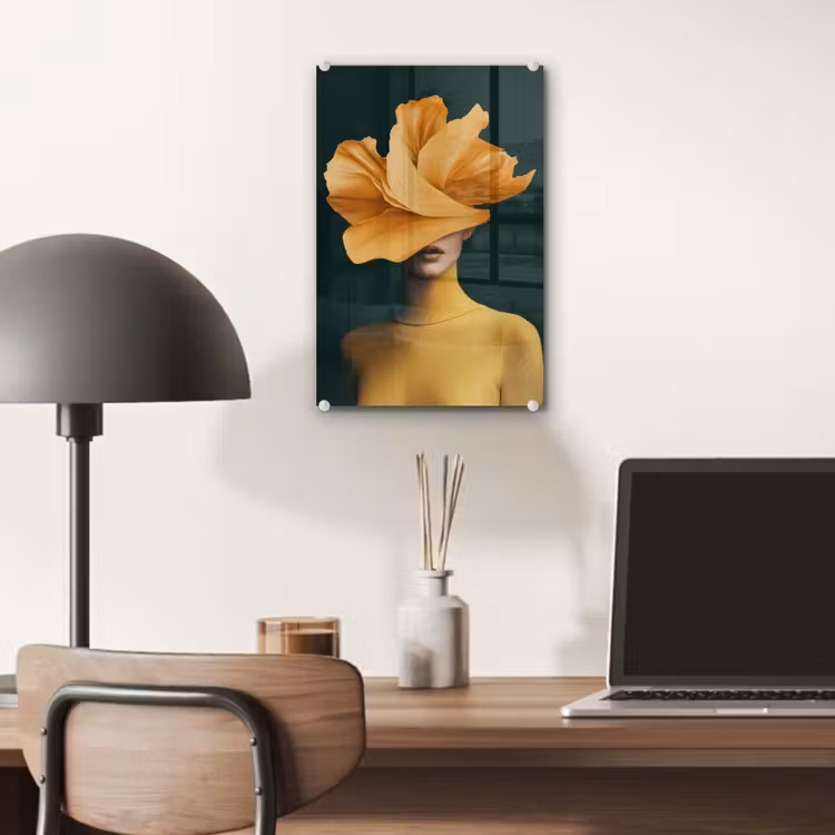 Glas schilderij - Vrouw - Hoed - Geel — 7
