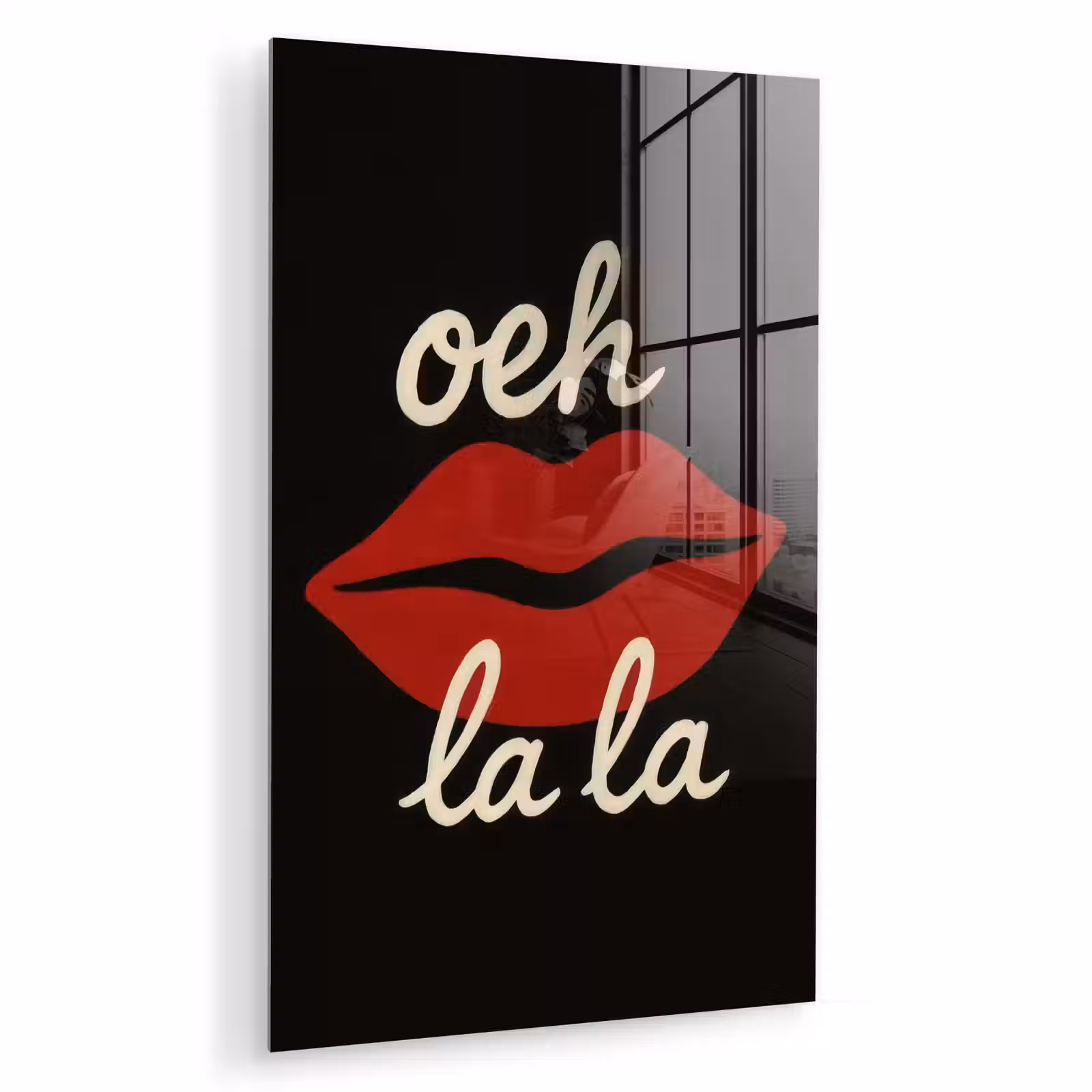 Glas schilderij - Lip - Rood - Quote — 1