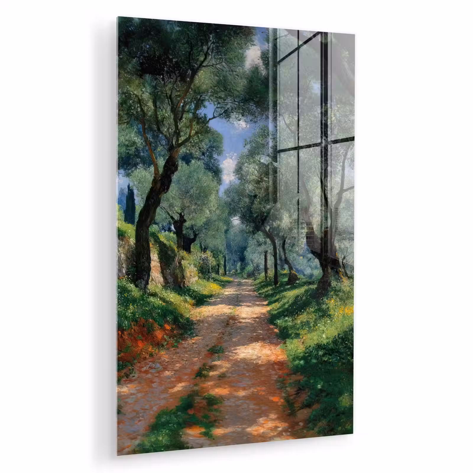 Glas schilderij - Pad - Bomen - Schaduw - — 1