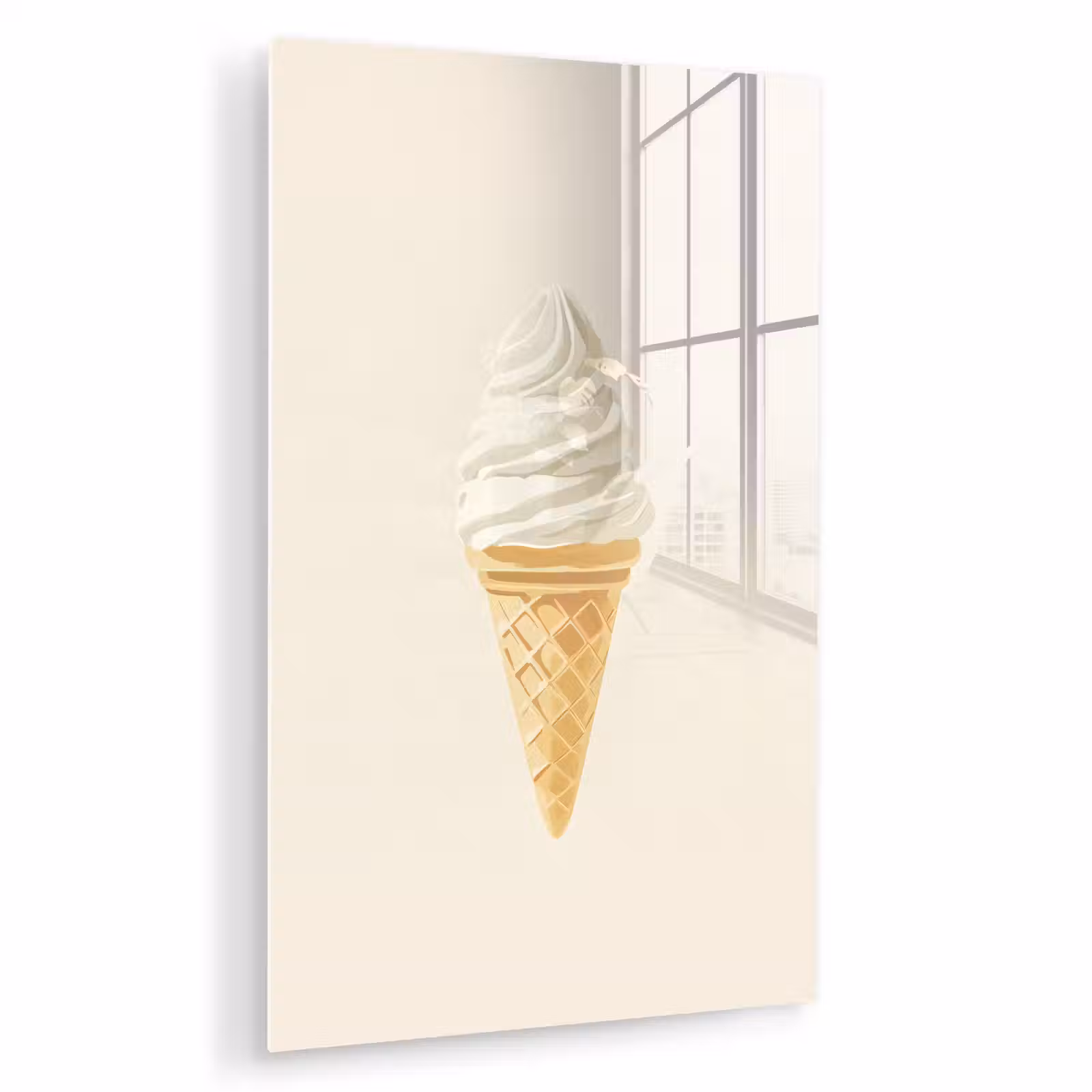 Glas schilderij - Softijs - Hoorntje - Wit — 1