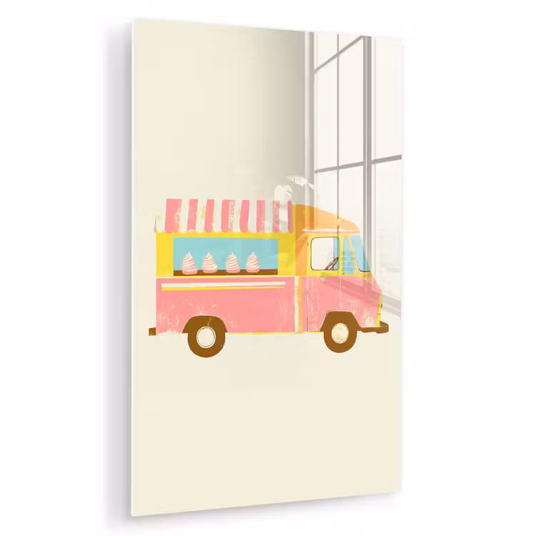 Glas schilderij - Ijskar - Retro - Softijsjes - Roze — 1
