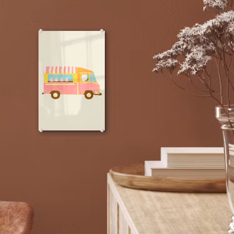Glas schilderij - Ijskar - Retro - Softijsjes - Roze — 6