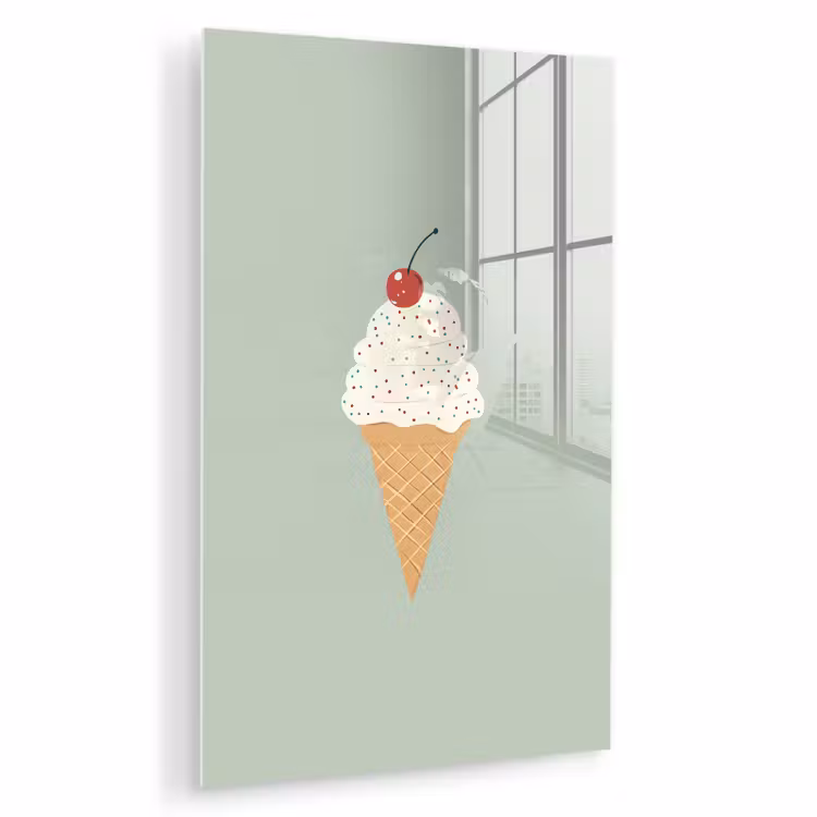 Glas schilderij - Illustratie - Ijsje - Spikkels - Kers — 1