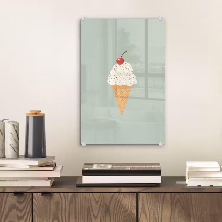 Glas schilderij - Illustratie - Ijsje - Spikkels - Kers — 2