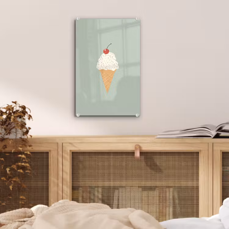 Glas schilderij - Illustratie - Ijsje - Spikkels - Kers — 5