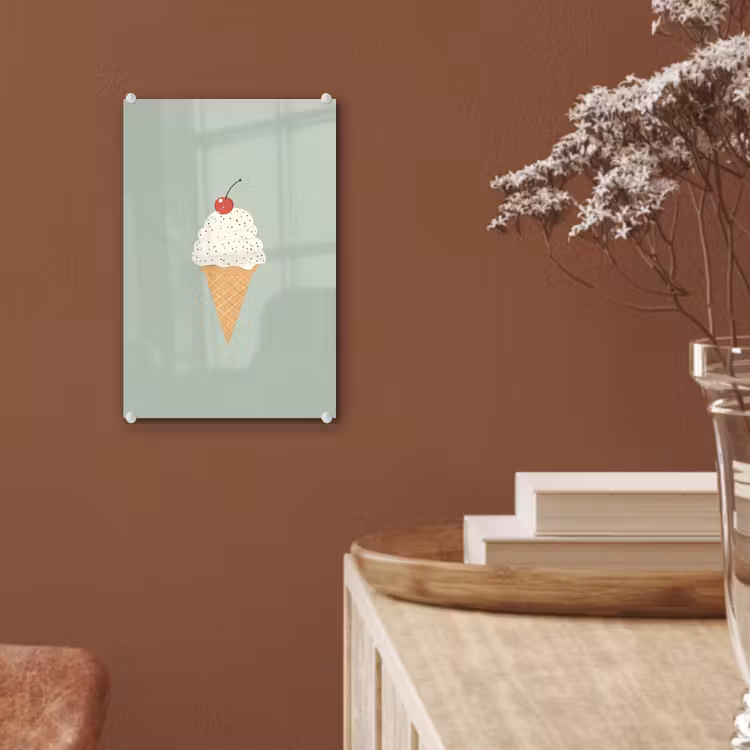 Glas schilderij - Illustratie - Ijsje - Spikkels - Kers — 6