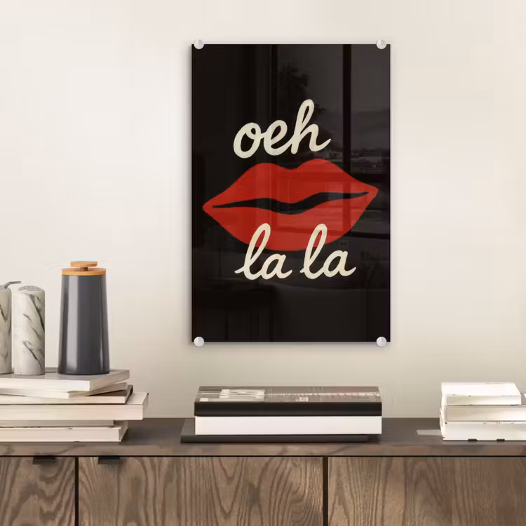 Glas schilderij - Lip - Rood - Quote — 2