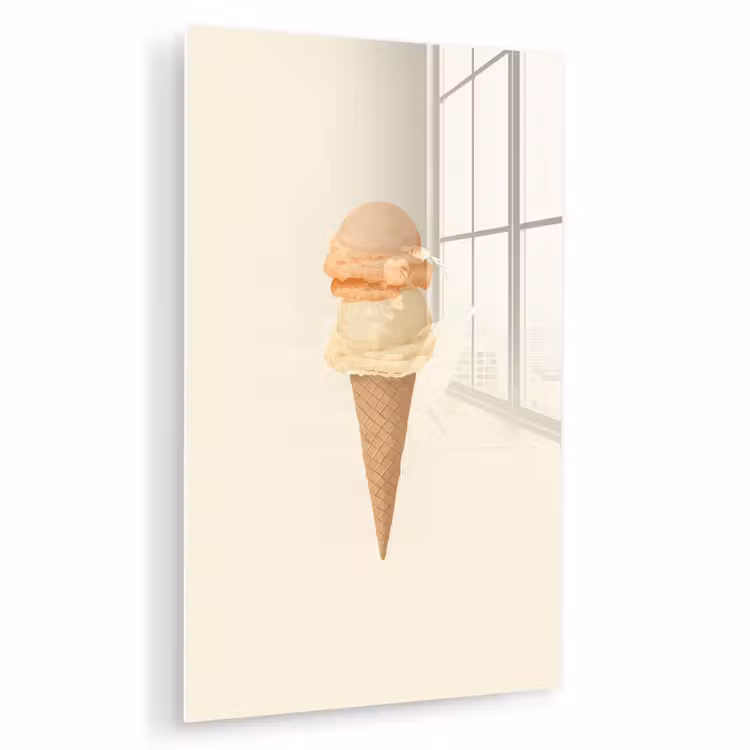 Glas schilderij - Minimalistisch - Schepijs - Hoorntje - Beige — 1