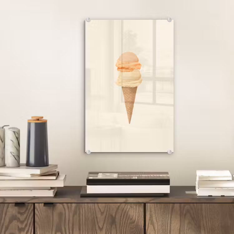 Glas schilderij - Minimalistisch - Schepijs - Hoorntje - Beige — 2