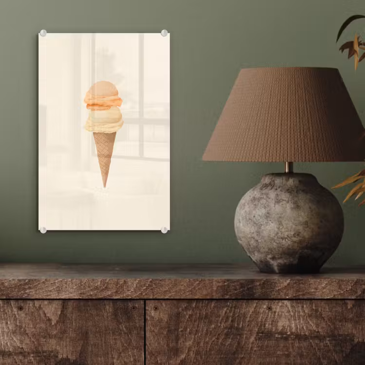 Glas schilderij - Minimalistisch - Schepijs - Hoorntje - Beige — 4