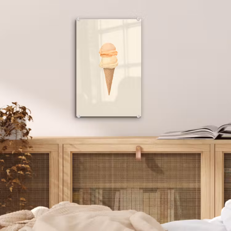 Glas schilderij - Minimalistisch - Schepijs - Hoorntje - Beige — 5