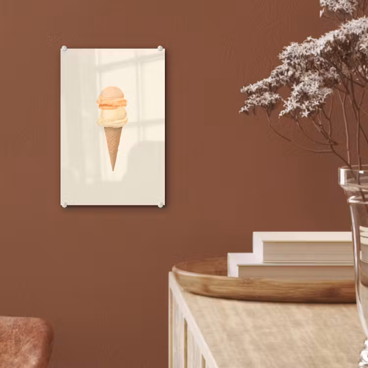 Glas schilderij - Minimalistisch - Schepijs - Hoorntje - Beige — 6