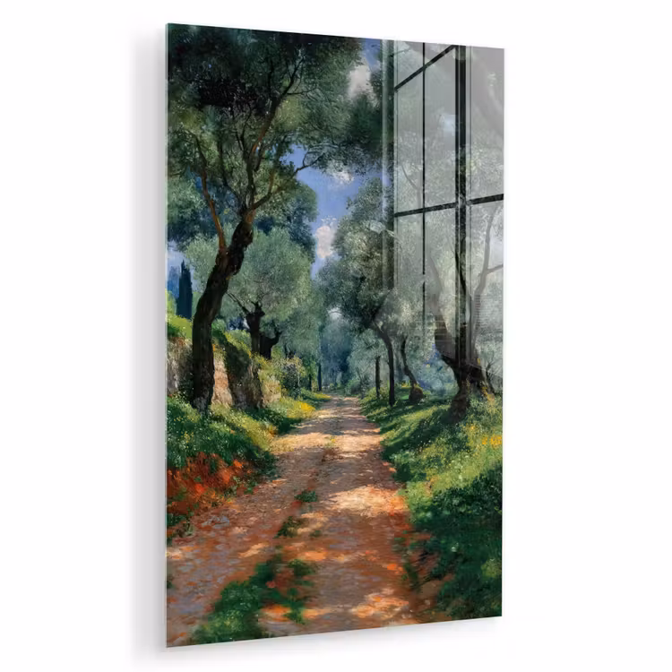 Glas schilderij - Pad - Bomen - Schaduw - — 1