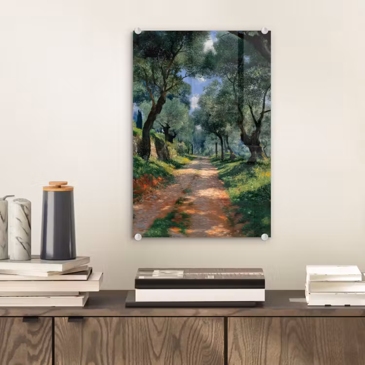 Glas schilderij - Pad - Bomen - Schaduw - — 2