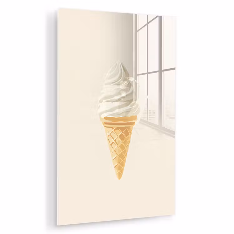 Glas schilderij - Softijs - Hoorntje - Wit — 1