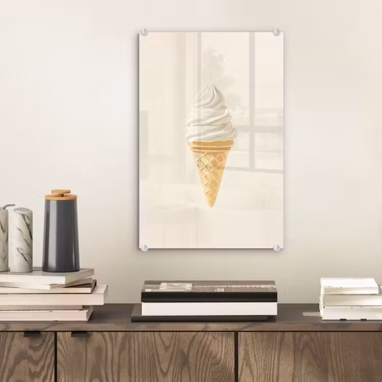 Glas schilderij - Softijs - Hoorntje - Wit — 2