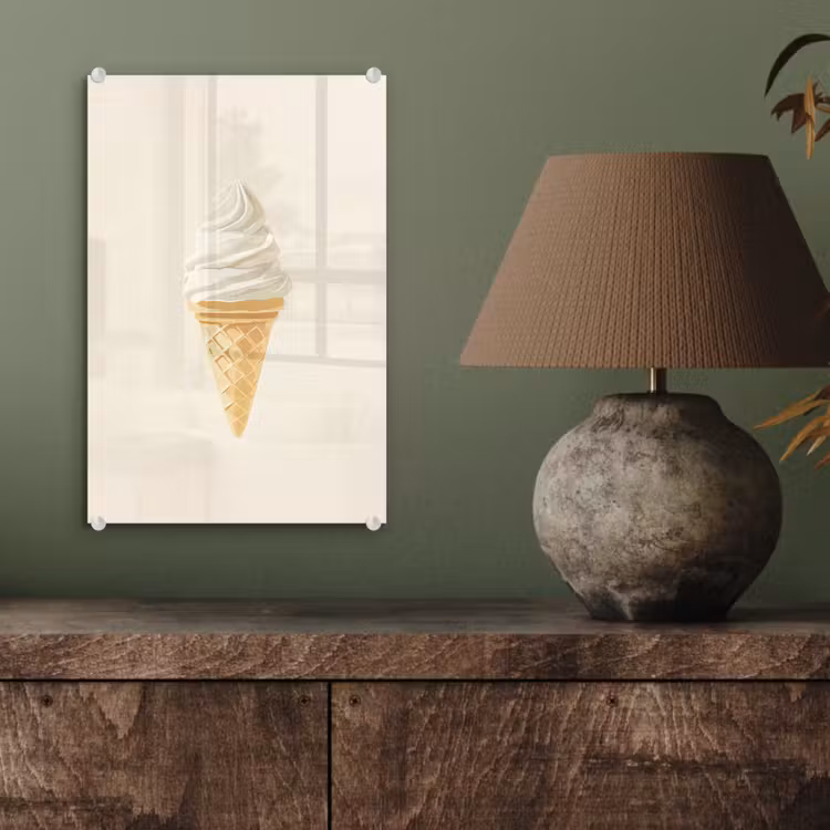 Glas schilderij - Softijs - Hoorntje - Wit — 4