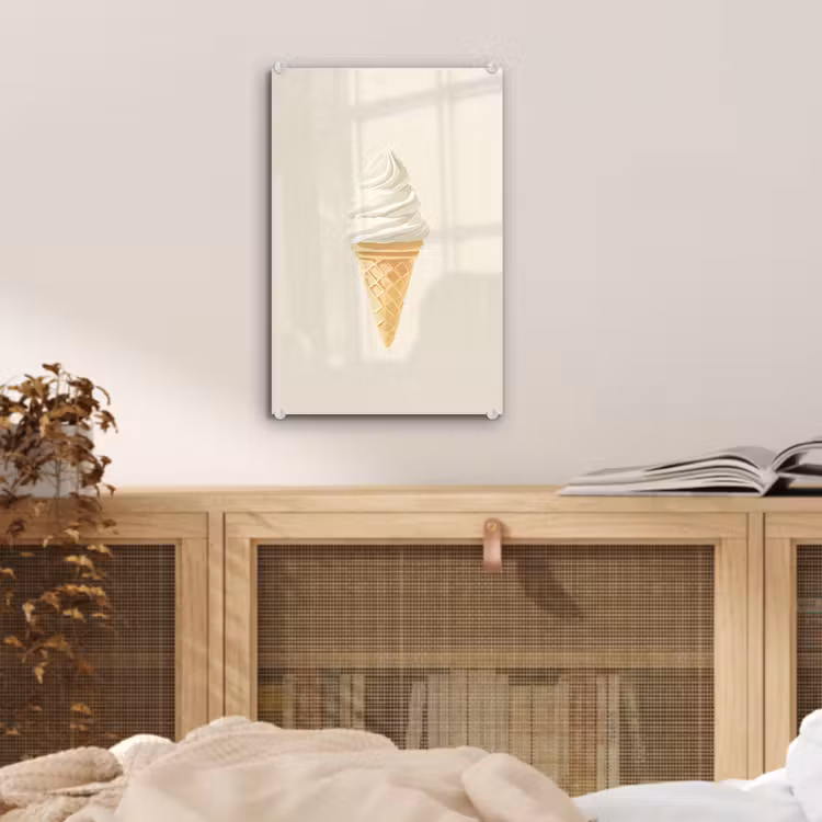 Glas schilderij - Softijs - Hoorntje - Wit — 5