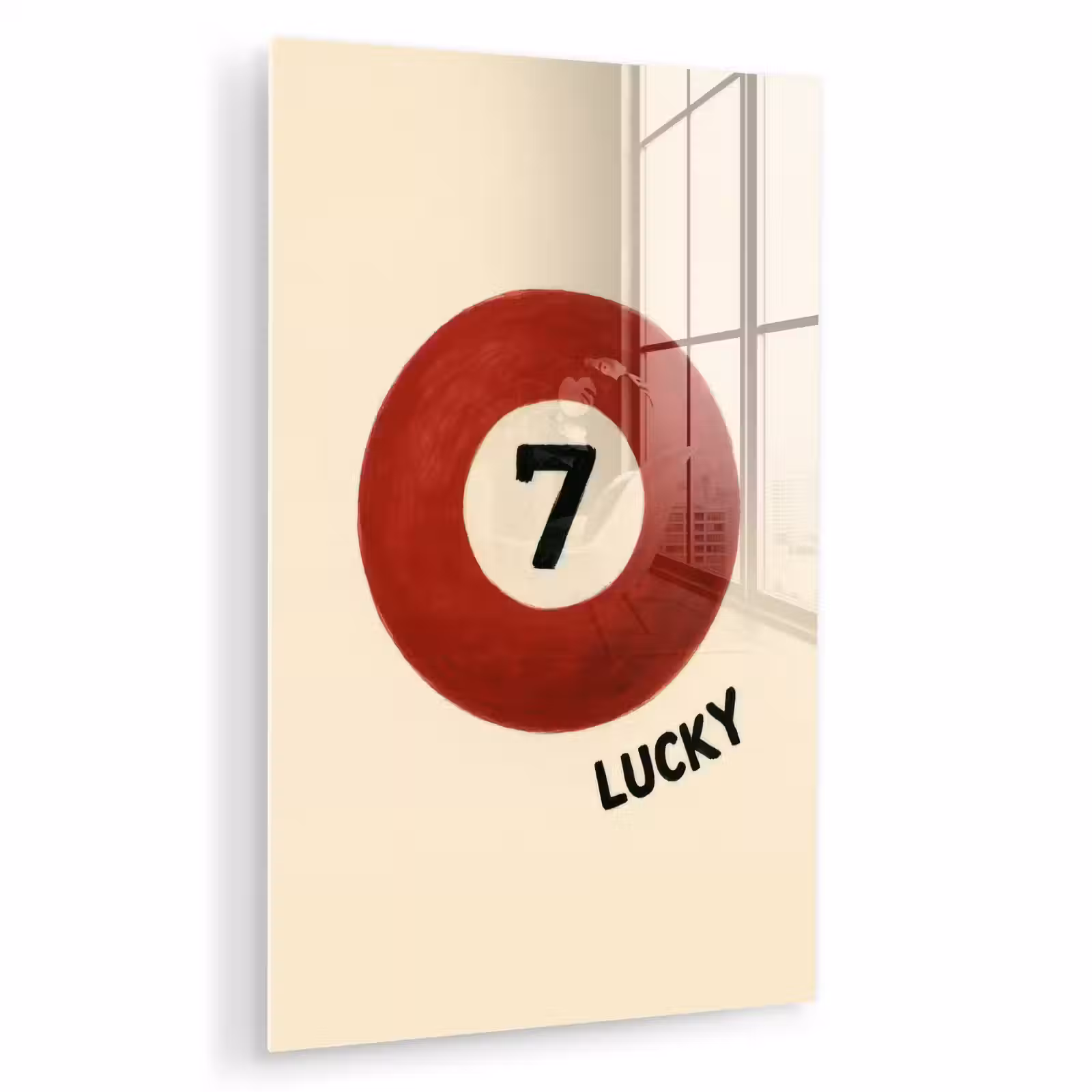 Glas schilderij - Cirkel - Zeven - Lucky - Rood — 1