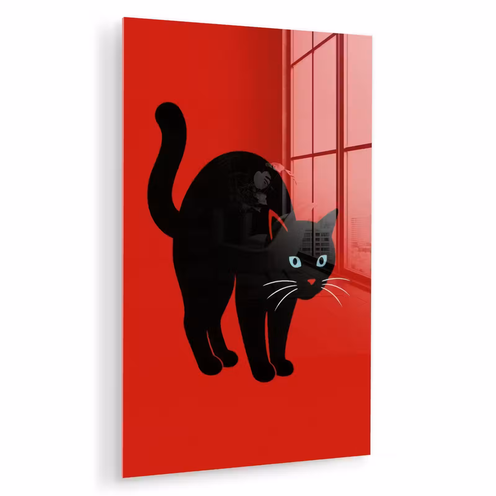 Glas schilderij - Kat - Zwart - Staart — 1