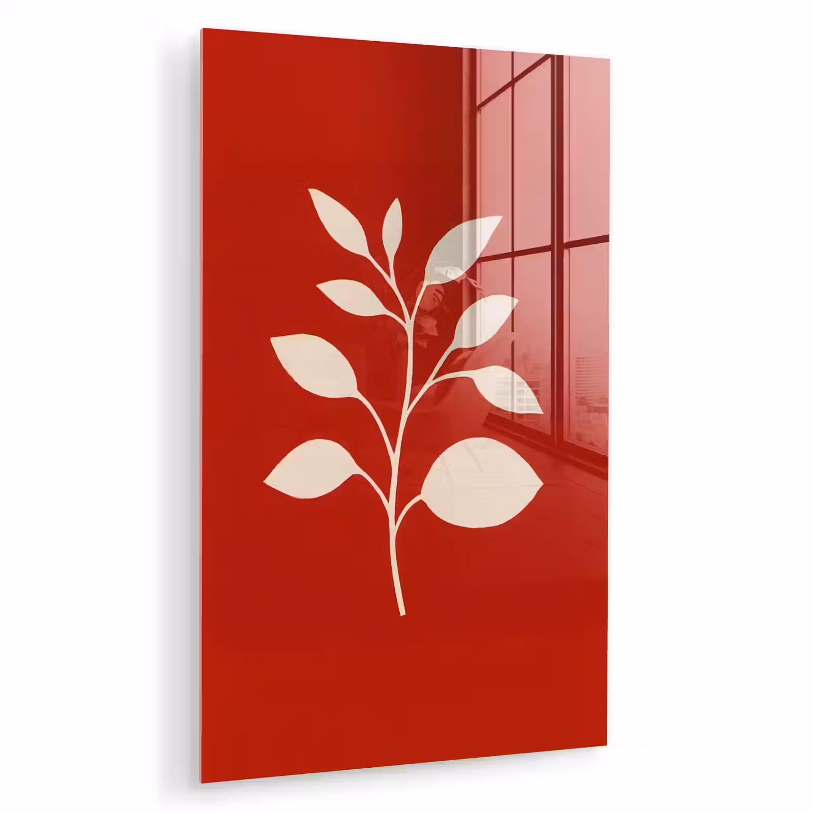 Glas schilderij - Silhouet - Bladeren - Tak — 1