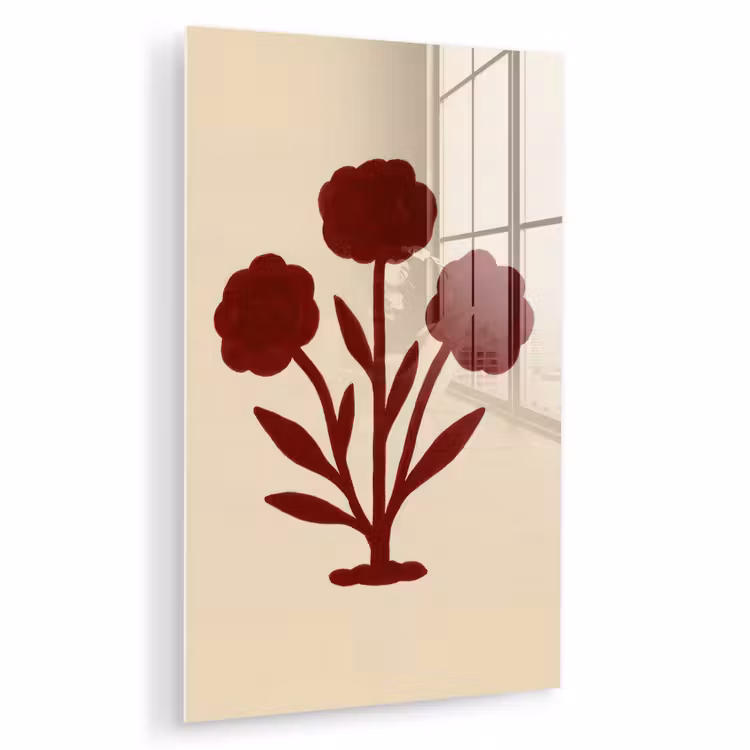 Glas schilderij - Bloemen - Bladeren - Rood - Minimalistisch — 1